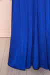 Harini Navy Royal Blue Silky Gown w Plunging Neckline | BOTTOM CLOSE UP | Boutique 1861