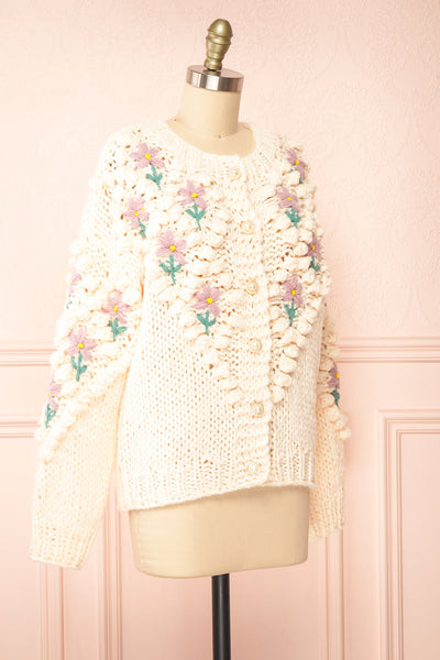 Haristie Beige Floral Knit Cardigan | Boutique 1861 side view