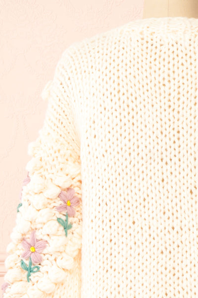 Haristie Beige Floral Knit Cardigan | Boutique 1861 back close-up