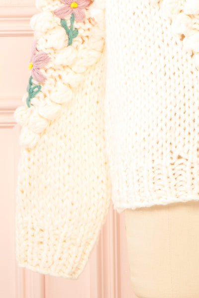 Haristie Beige Floral Knit Cardigan | Boutique 1861 sleeve