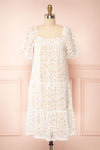 Harmaunie Lace Floral Midi Dress w/ Balloon Sleeves | Boutique 1861 front view