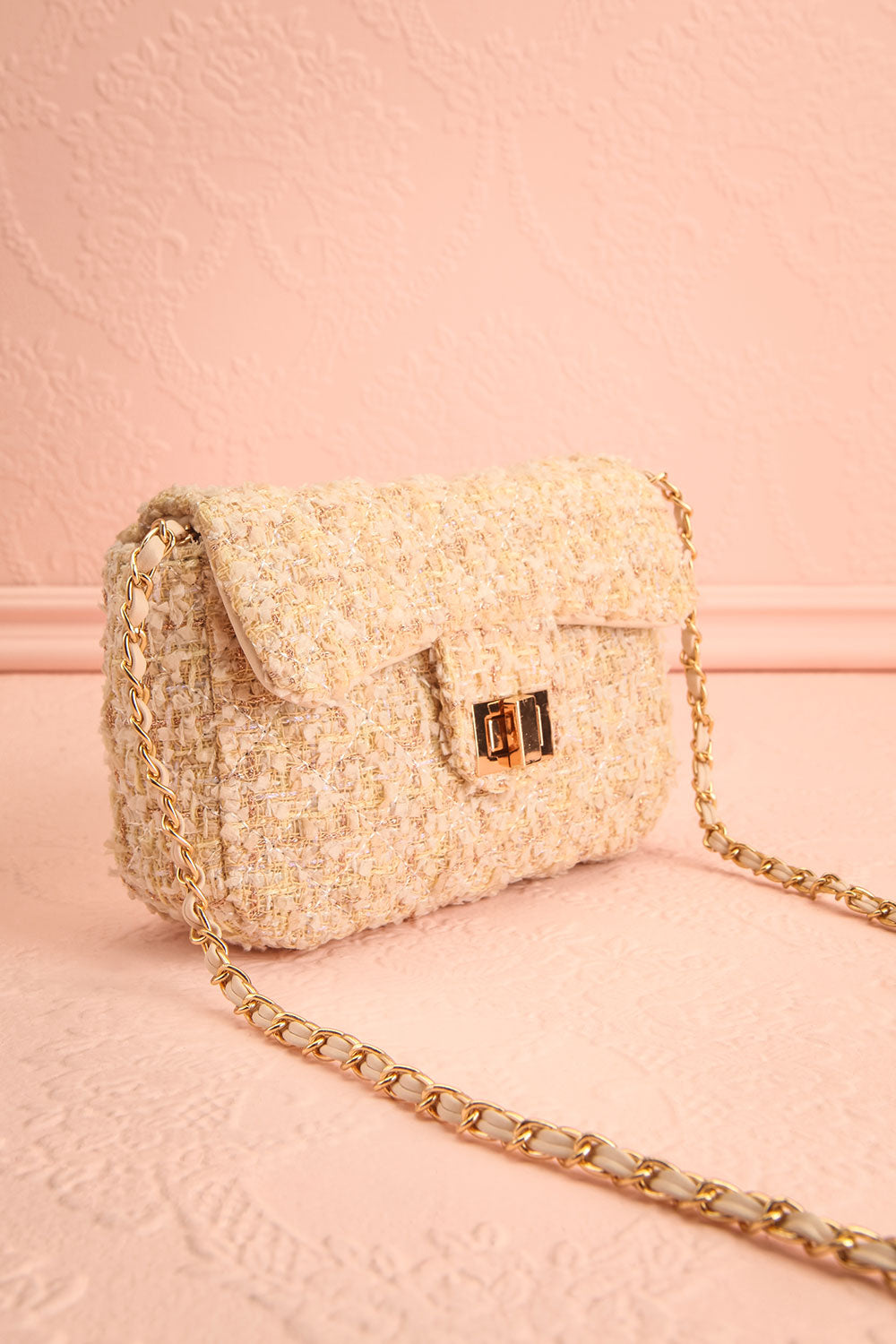 Harmonia Beige Small Clutch Bag w/ Chain Strap | Boutique 1861 side view