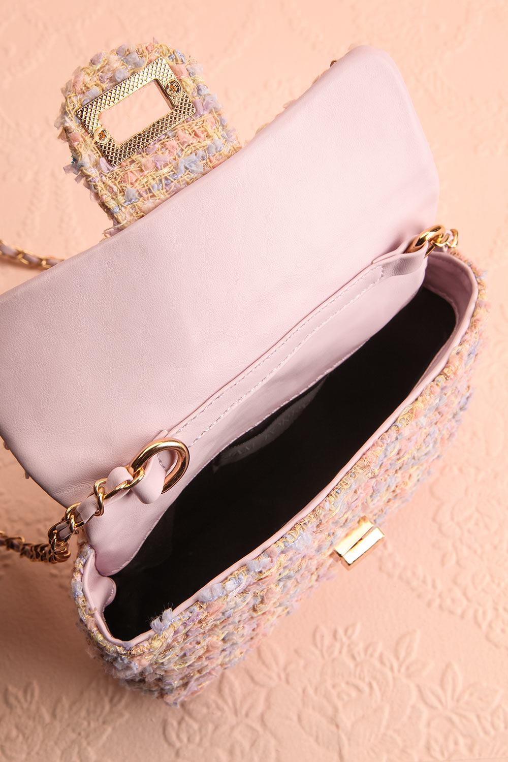 Harmonia Pink Small Clutch Bag w/ Chain Strap | Boutique 1861 inside view