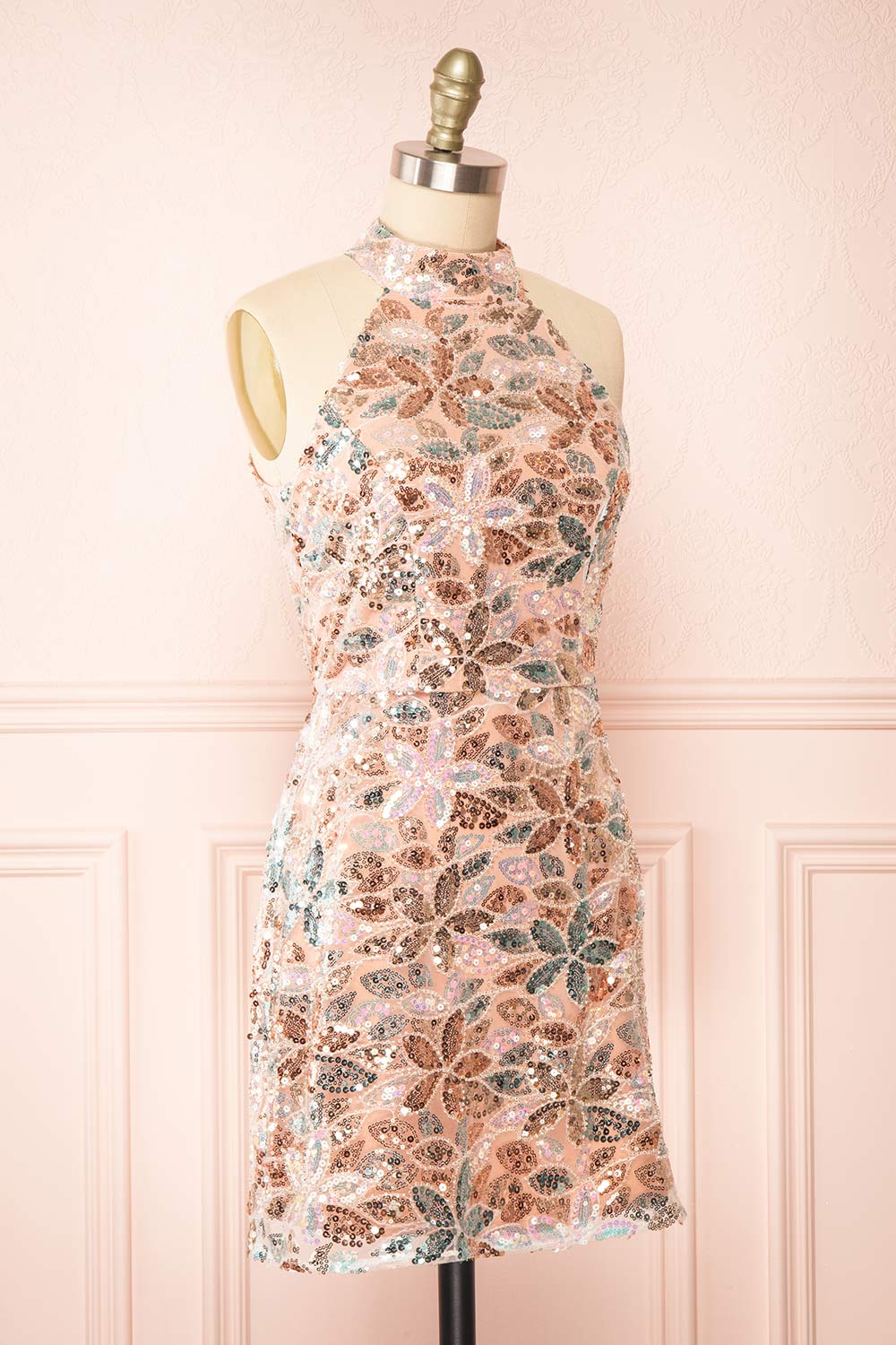 Harryem Sequin Halter Short Dress | Boutique 1861 side view