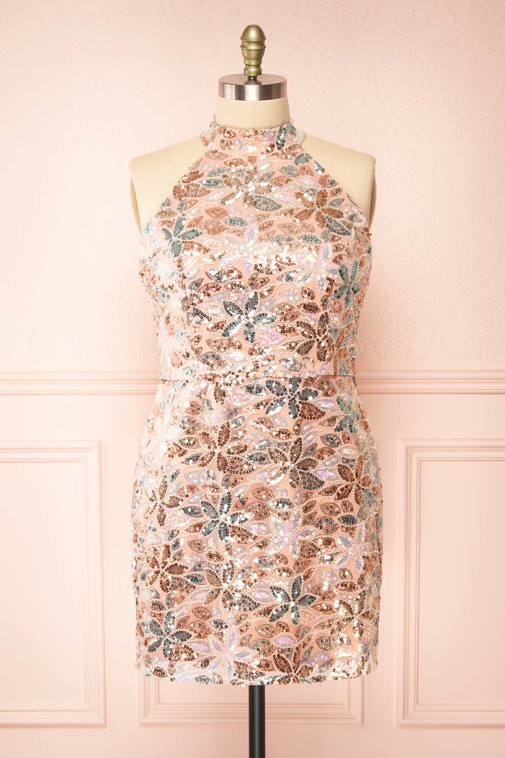 Harryem Sequin Halter Short Dress | Boutique 1861 front plus size