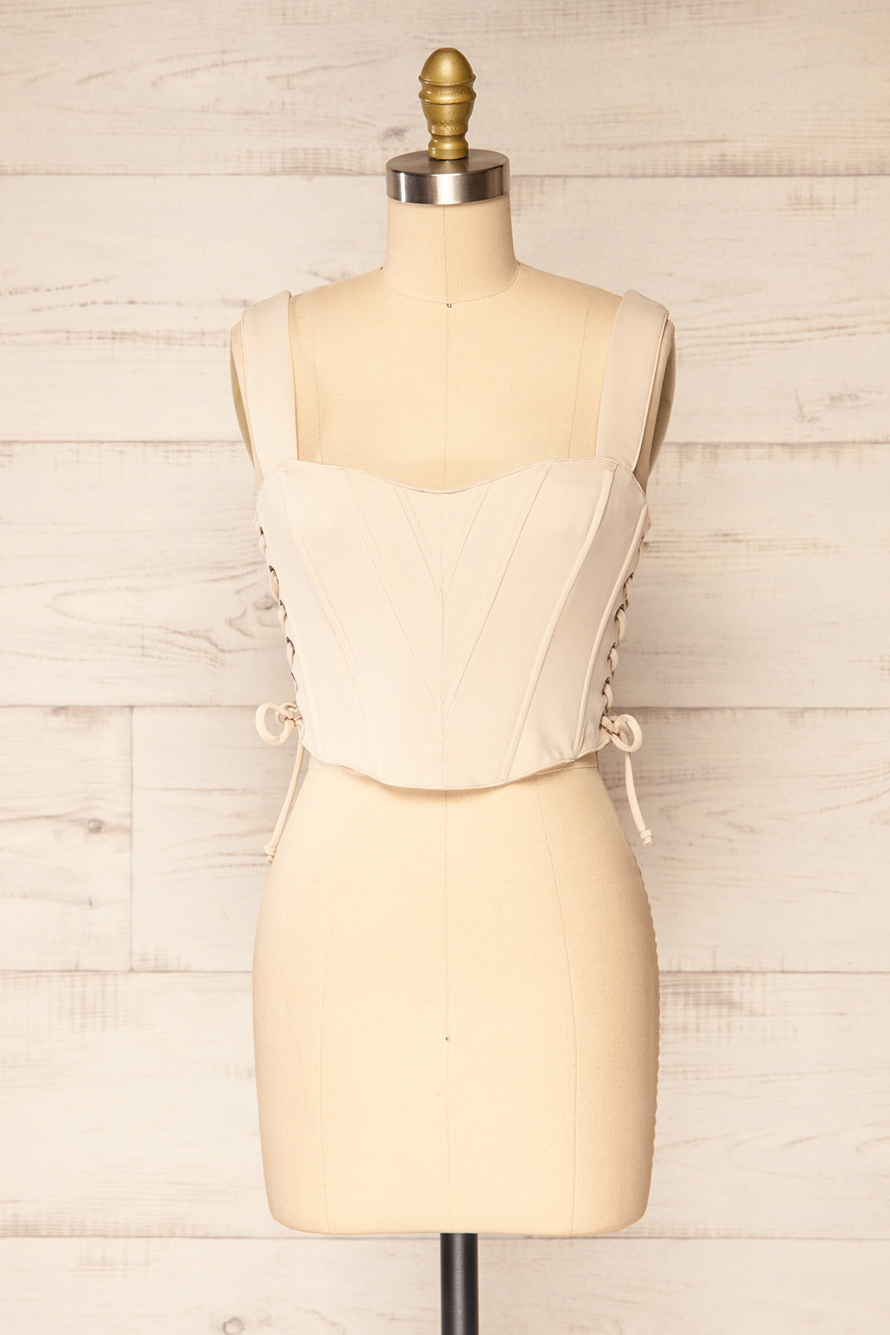 Hausen Beige Lace-Up Corset Top | La petite garçonne front view