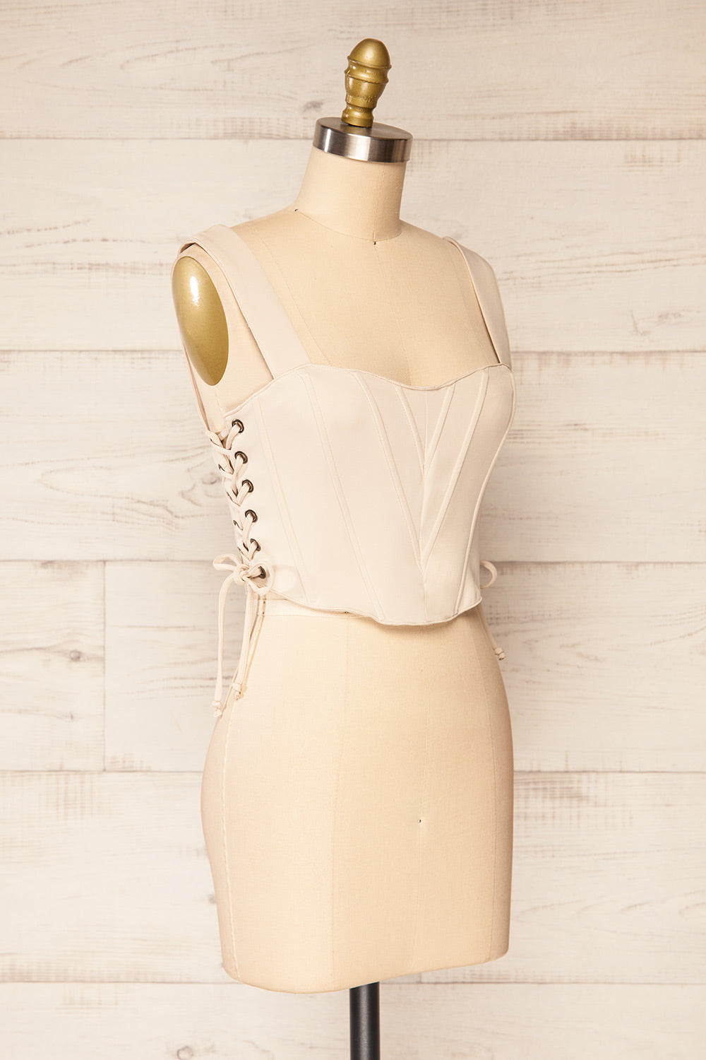 Hausen Beige Lace-Up Corset Top | La petite garçonne side view