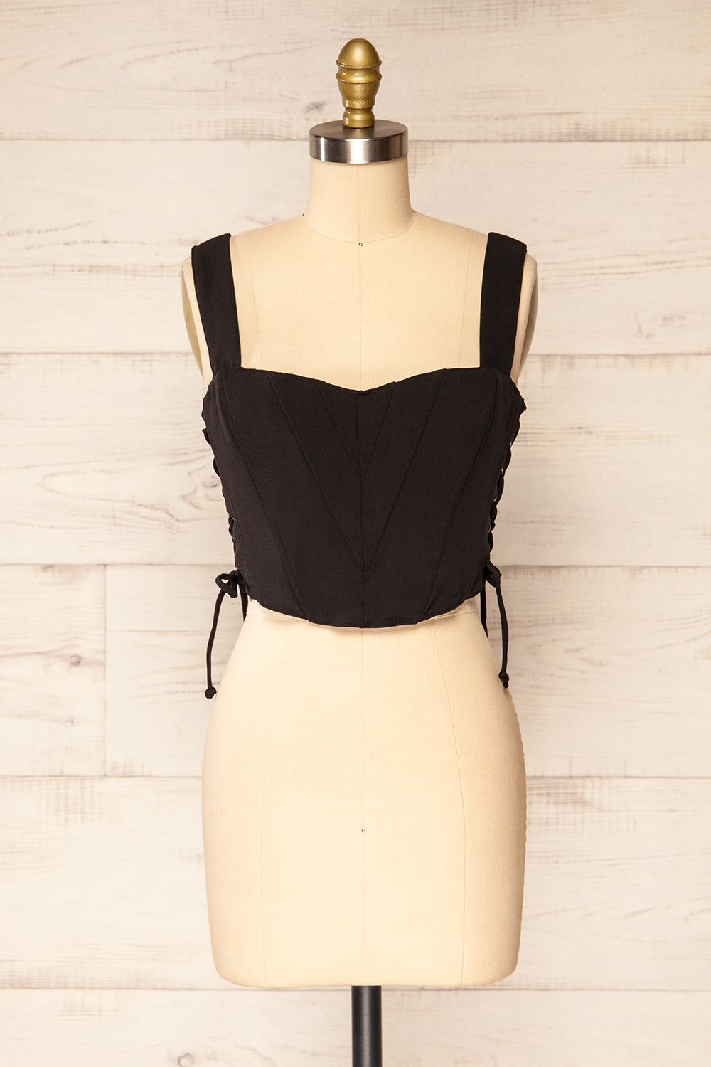 Hausen Black Lace-Up Corset Top | La petite garçonne front view