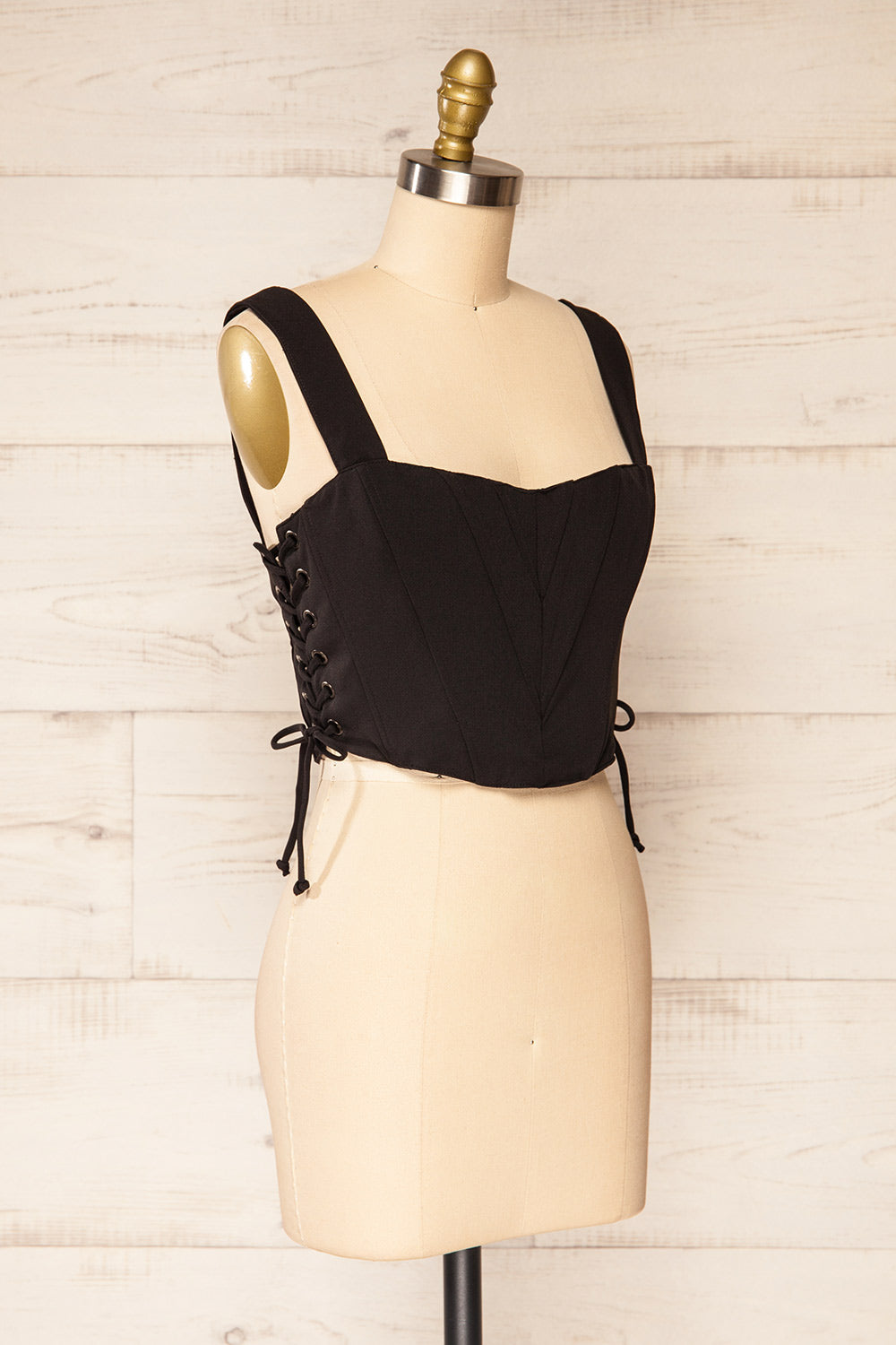 Hausen Black Lace-Up Corset Top | La petite garçonne side view