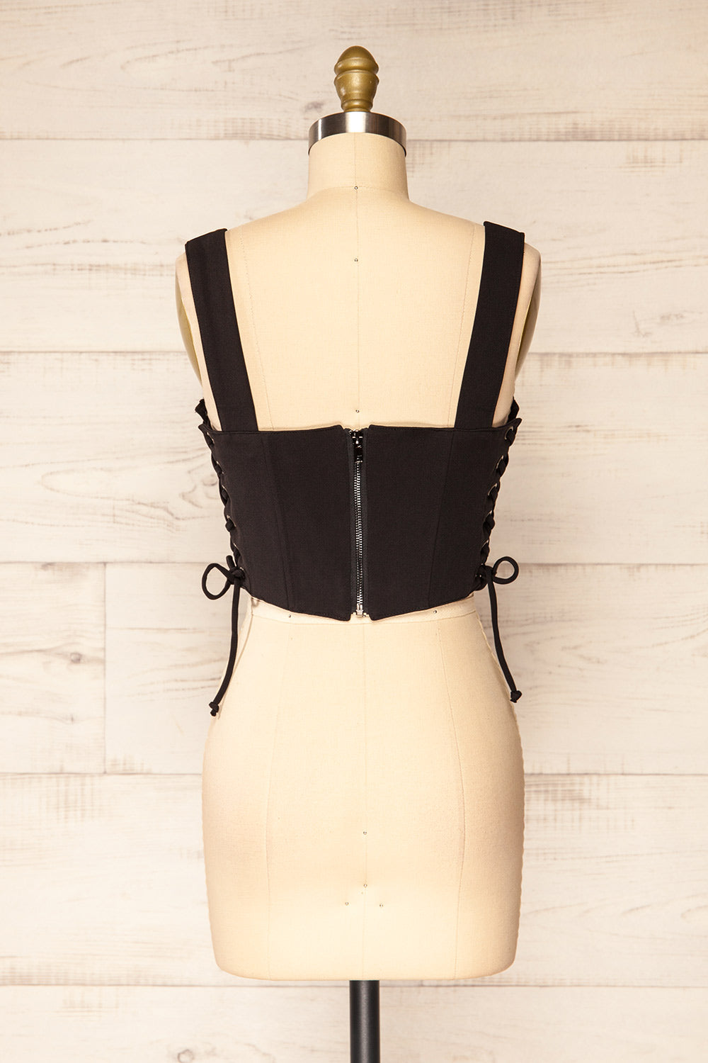 Hausen Black Lace-Up Corset Top | La petite garçonne back view