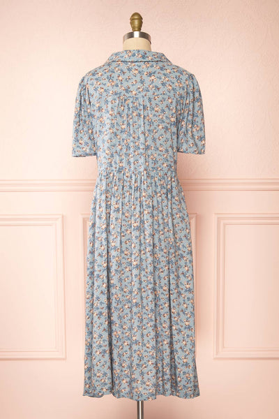 Hayal Blue Buttoned Floral Midi Shirt Dress | Boutique 1861  back view
