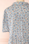 Hayal Blue Buttoned Floral Midi Shirt Dress | Boutique 1861  back close-up