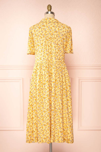 Hayal Yellow Buttoned Floral Midi Shirt Dress | Boutique 1861  back view