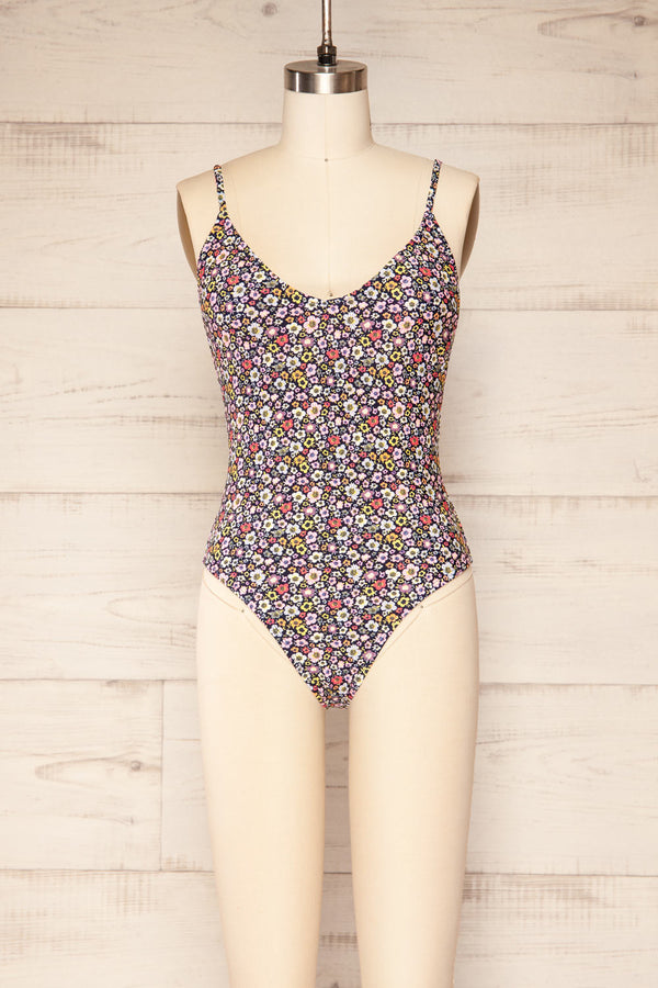 Swimsuit Monika / C4 - one-shoulder one-piece swimsuit with floral