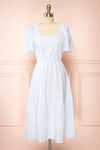 Heidi Blue Striped Midi Dress w/ Square Neckline | Boutique 1861 front view
