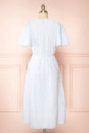 Heidi Blue Striped Midi Dress w/ Square Neckline | Boutique 1861 back view