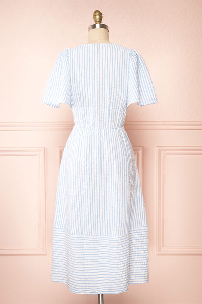 Heidi Blue Striped Midi Dress w/ Square Neckline | Boutique 1861 back view