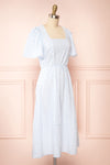 Heidi Blue Striped Midi Dress w/ Square Neckline | Boutique 1861 side view