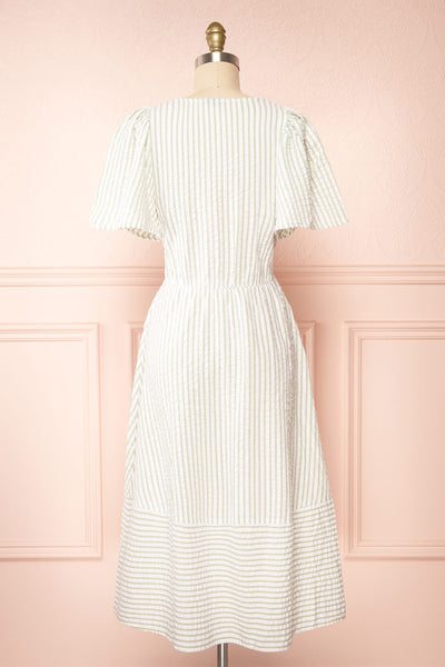 Heidi Sage Striped Midi Dress w/ Square Neckline | Boutique 1861 back view