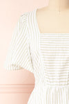 Heidi Sage Striped Midi Dress w/ Square Neckline | Boutique 1861front close-up