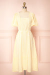 Heidi Yellow Striped Midi Dress w/ Square Neckline | Boutique 1861 front view