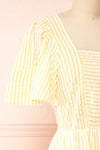 Heidi Yellow Striped Midi Dress w/ Square Neckline | Boutique 1861 side close-up