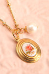 Helene Alarie Gold & Pearls Rose Pendant Necklace | Boutique 1861 flat close-up