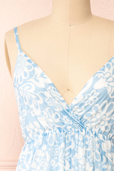 Helga Blue Floral Maxi Dress | Boutique 1861 front close-up