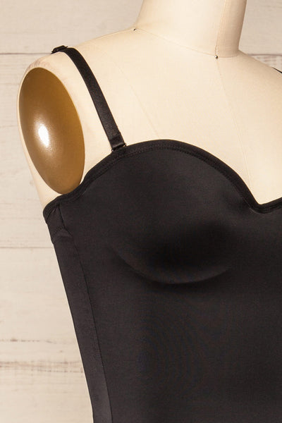 Helia Black Shaping Bodysuit w/ Adjustable Straps | La petite garçonne side close-up