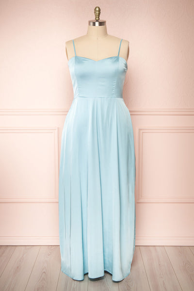 Hellee Blue Light Blue Silky Maxi Dress | Boudoir 1861 front plus