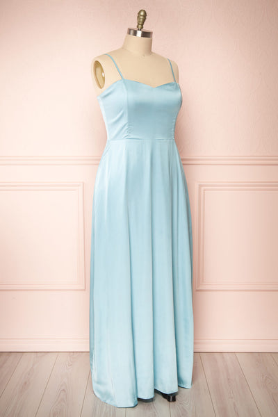 Hellee Blue Light Blue Silky Maxi Dress | Boudoir 1861 side plus