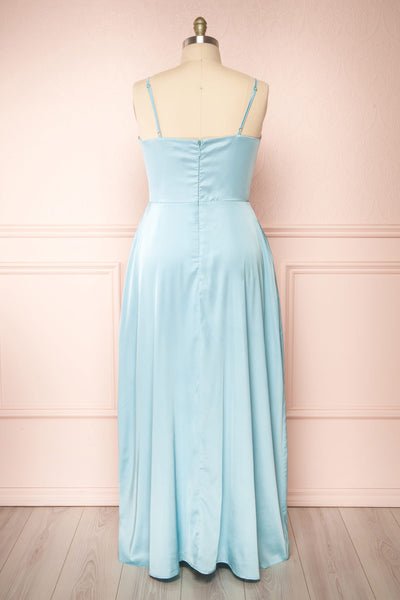 Hellee Blue Light Blue Silky Maxi Dress | Boudoir 1861 back plus