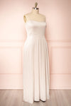 Hellee Cream Beige Silky Maxi Dress | Boudoir 1861 side plus