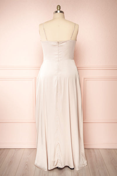 Hellee Cream Beige Silky Maxi Dress | Boudoir 1861 back plus