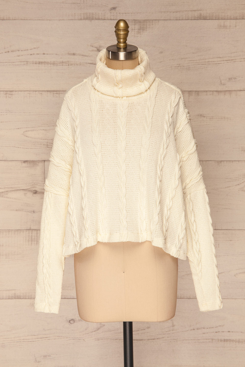 Hellen Cream Cropped Knit Sweater | La petite garçonne front view 