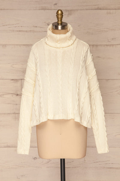 Hellen Cream Cropped Knit Sweater | La petite garçonne front view