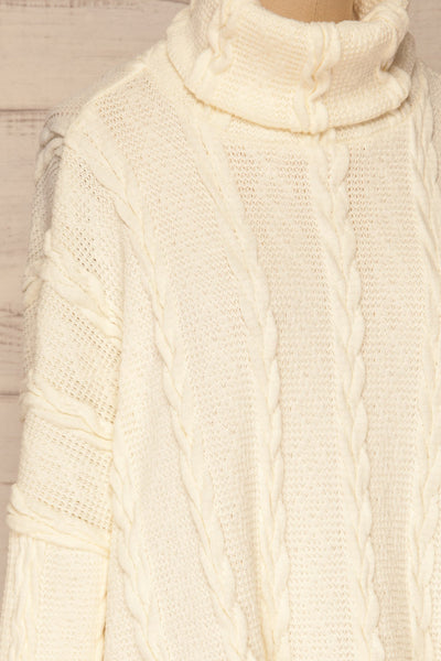 Hellen Cream Cropped Knit Sweater | La petite garçonne side close-up