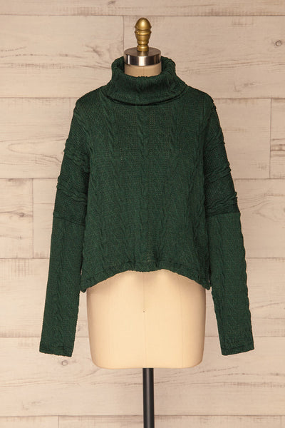 Hellen Forest Green Cropped Knit Sweater | La petite garçonne front view