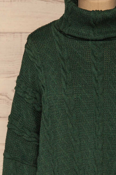 Hellen Forest Green Cropped Knit Sweater | La petite garçonne front close-up