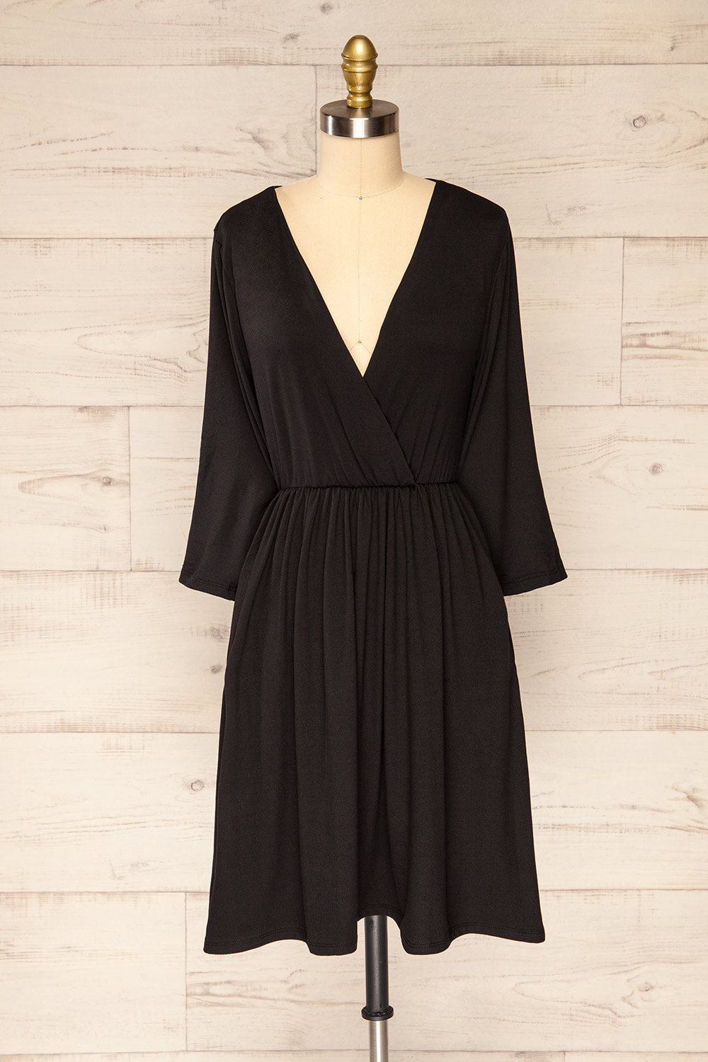 Hemili Black Wrap Neckline Short Dress | La petite garçonne front view 