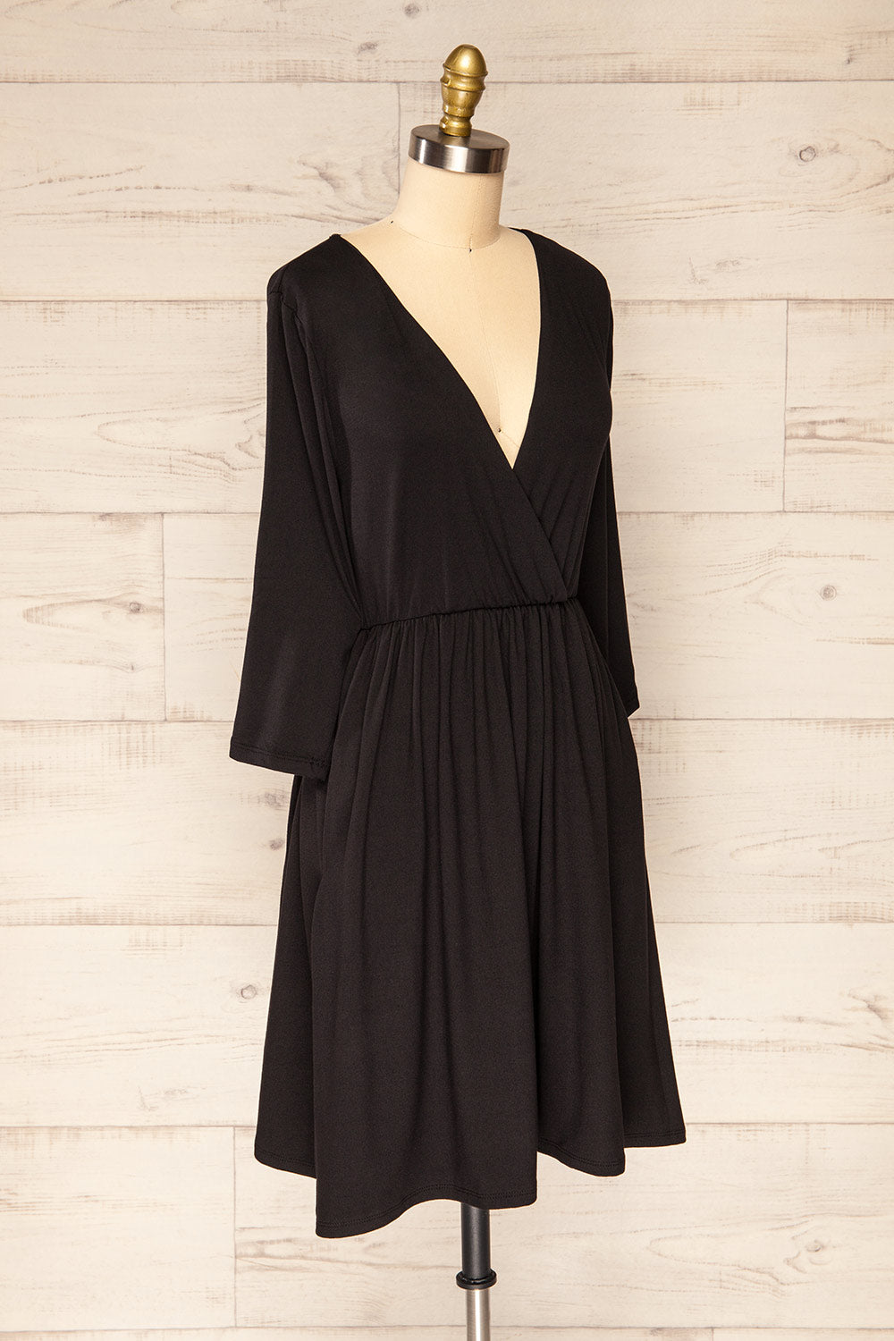 Hemili Black Wrap Neckline Short Dress | La petite garçonne side view 