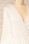 Hemili Cream Wrap Neckline Short Dress | La petite garçonne side close-up
