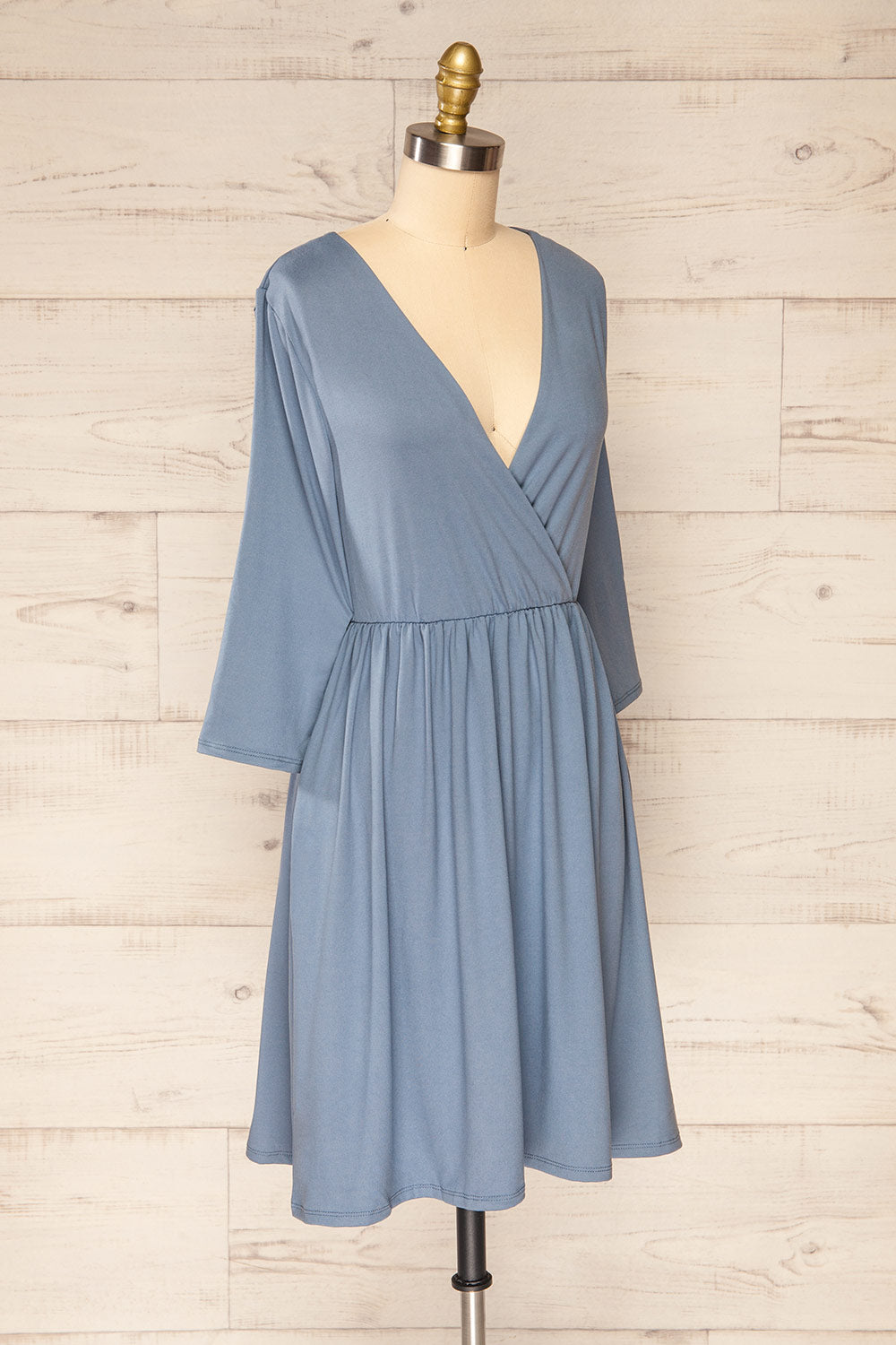 Hemili Dark Blue Wrap Neckline Short Dress | La petite garçonne side view 