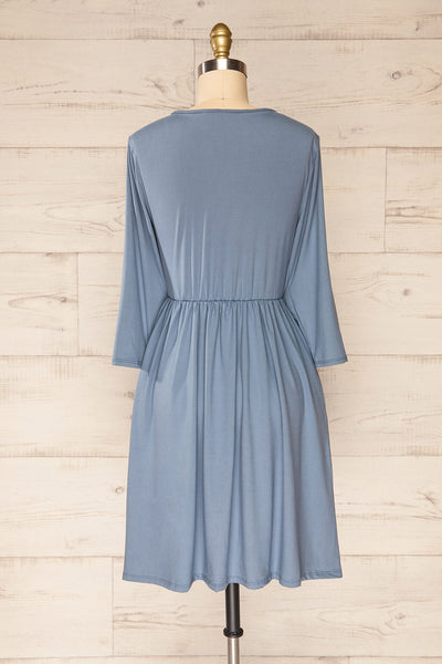 Hemili Dark Blue Wrap Neckline Short Dress | La petite garçonne back view