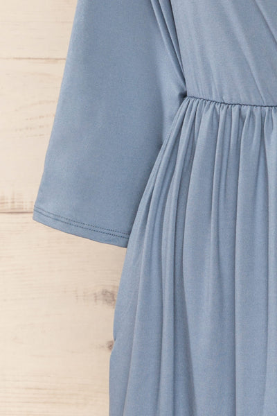 Hemili Dark Blue Wrap Neckline Short Dress | La petite garçonne sleeve