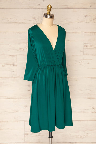 Hemili Emerald Green Wrap Neckline Short Dress | La petite garçonne side view