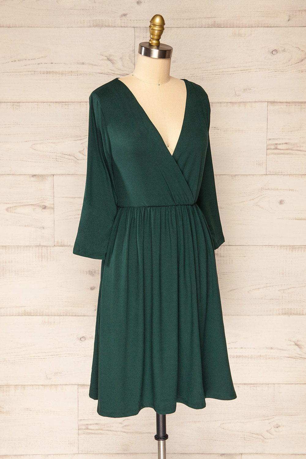 Hemili Forrest Green Wrap Neckline Short Dress | La petite garçonne side view 