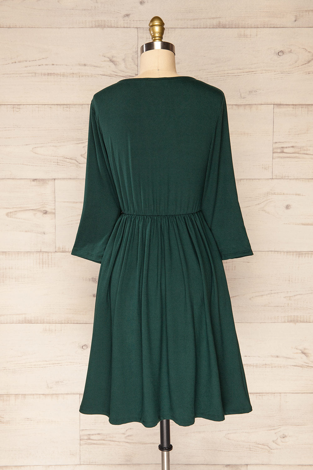 Hemili Forrest Green Wrap Neckline Short Dress | La petite garçonne back view 