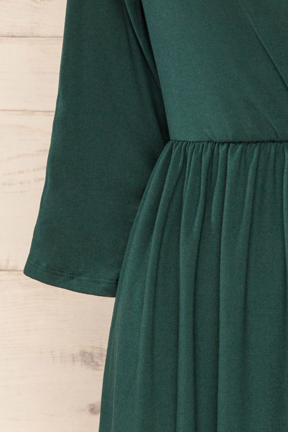 Hemili Forrest Green Wrap Neckline Short Dress | La petite garçonne sleeve