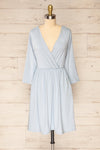 Hemili Light Blue Wrap Neckline Short Dress | La petite garçonne front view